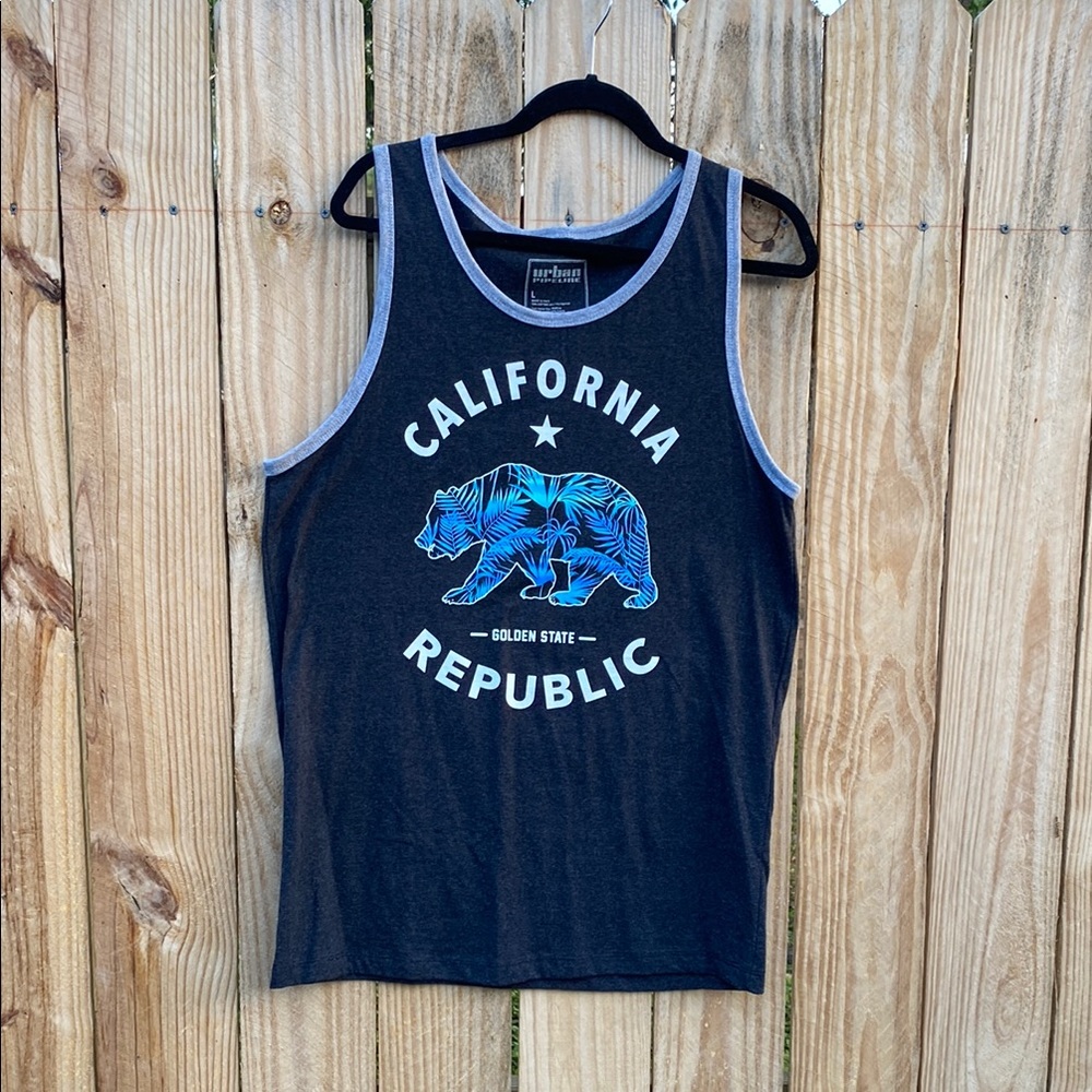 Gray Tank Top with Blue Bear Graphic